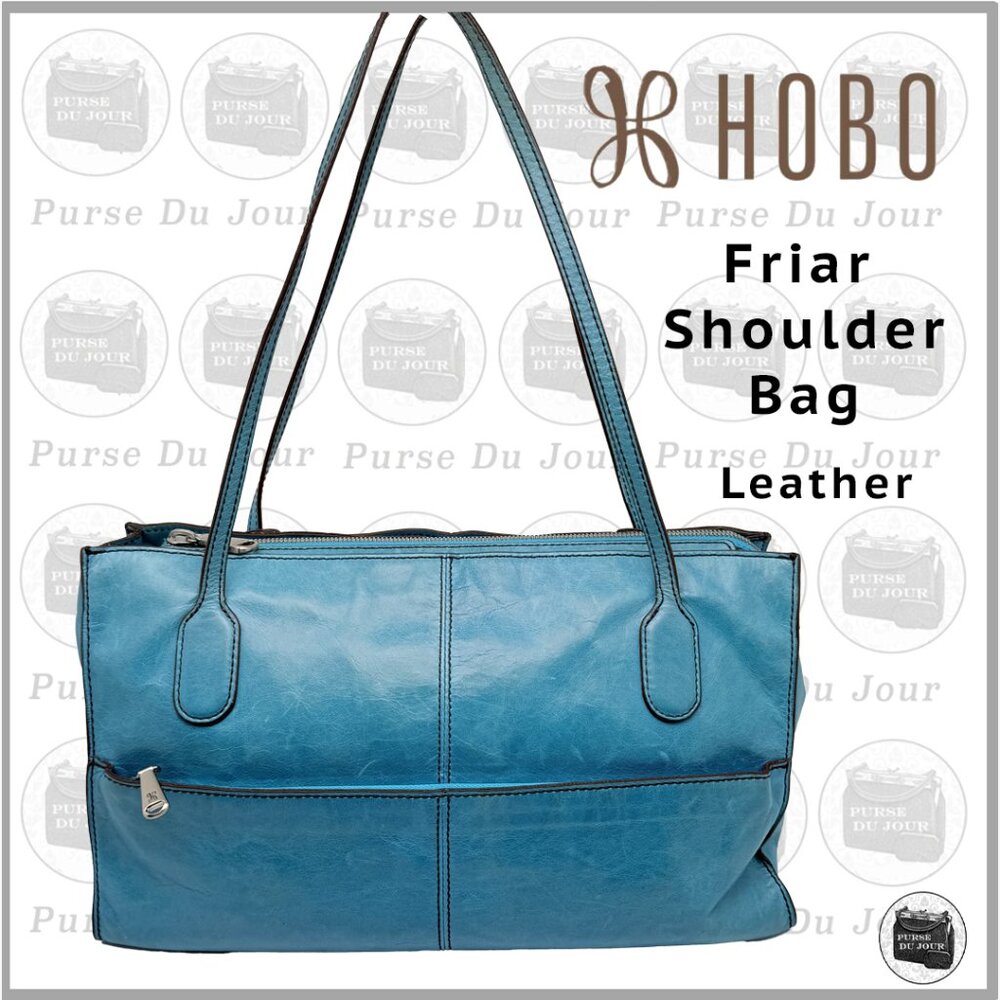 Hobo Friar Shoulder Bag Capri Blue Leather Soft Sheen Medium Size